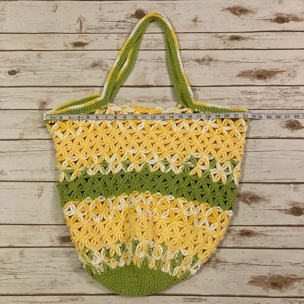 Vintage Handmade Quilt Granny Crotchet Large Crossbody Shopping Bag - Picture 2 of 13